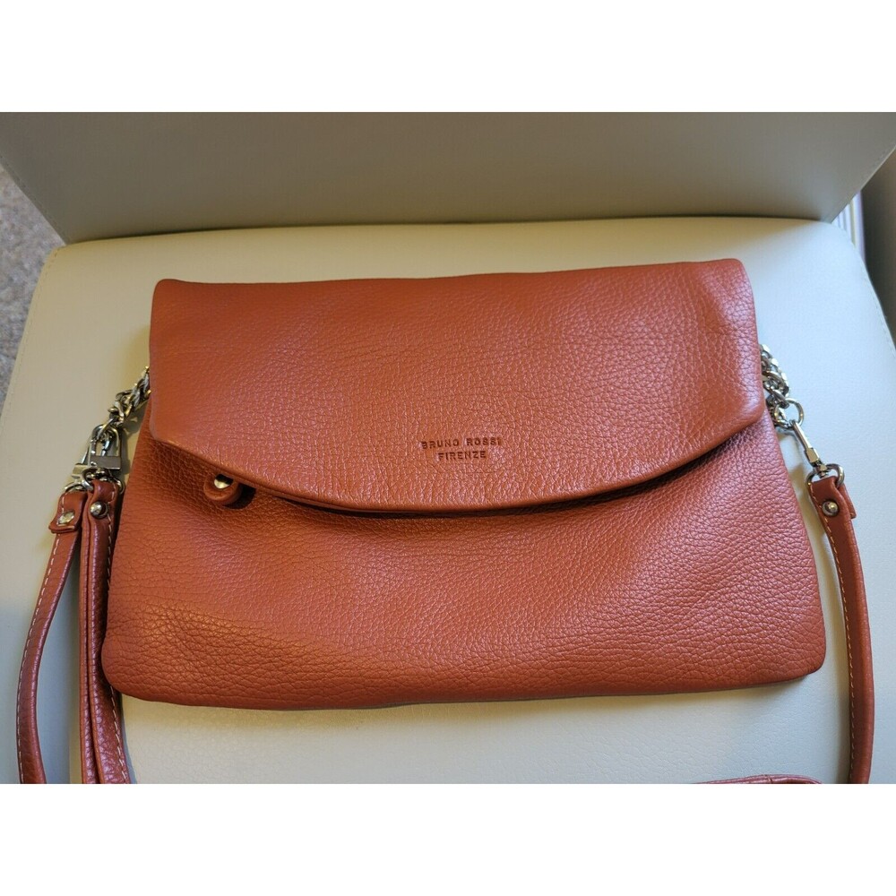 Bruno Rossi Leather Brown Crossbody Purse Cutch Made in Italy